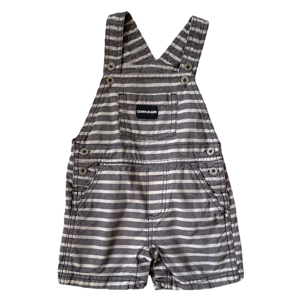 Y2K Calvin Klein Overalls Shortalls Shorts Romper Jumper Stripe Black Gray